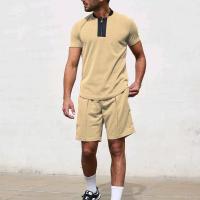 Polyester & Cotton Men Casual Set & loose short pants & short sleeve T-shirts plain dyed Solid Set