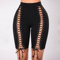 Polyester Lace Up Women Capri Pants patchwork Solid black PC