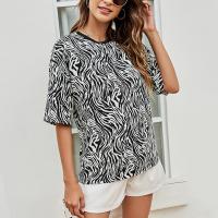 Viscose Fiber Women Short Sleeve T-Shirts & loose printed black PC