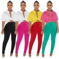 Polyester Ensemble occasionnel de femmes Pantalon & Retour au début Patchwork Solide plus de couleurs pour le choix Ensemble