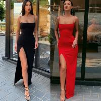 Polyester Waist-controlled & Slim & High Waist Sexy Package Hip Dresses side slit patchwork Solid PC