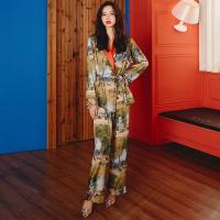 Polyester Women Pajama Set & two piece top & bottom printed Set