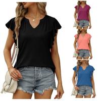 Polyester Frauen Kurzarm T-Shirts, Patchwork, Solide, mehr Farben zur Auswahl,  Stück