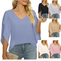 Chiffon Slim Women Three Quarter Sleeve Blouses patchwork Solid PC