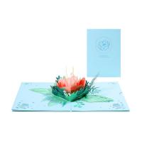 Paper foldable 3D Manual Greeting Cards non-sticky floral blue PC