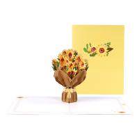 Paper foldable 3D Manual Greeting Cards non-sticky handmade floral yellow PC