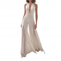 Twilled Satin Long Jumpsuit deep V & backless white PC