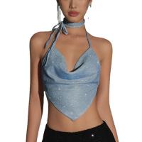 Polyester Tank-Top, Patchwork, Solide, Blau,  Stück