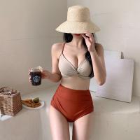 Polyamide Bikini deep V & backless & two piece & off shoulder patchwork Solid Set