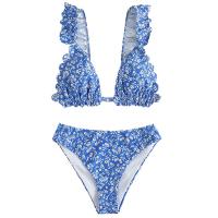 Polyester High Waist Bikini deep V & backless & two piece Polyester printed shivering Set