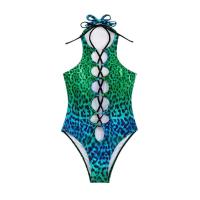 Polyester Monokini Monokini Afgedrukt Leopard turquoise blauw stuk