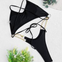 Polyamide Monokini Patchwork Solide Noir pièce