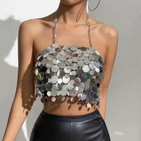 Metal & Acrylic Slim Sleeveless Nightclub Top backless patchwork silver : PC