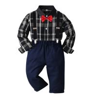 Coton Ensemble de vêtements de garçon Coton suspendre le pantalon & Retour au début Patchwork Plaid plus de couleurs pour le choix Ensemble