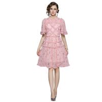 Gaze & Dentelle Robe d’une seule pièce Broder Floral Rose pièce