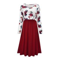 Polyester Nursing Dress & loose printed floral red PC