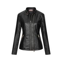 PU Leather Motorcycle Jackets slimming patchwork Solid PC