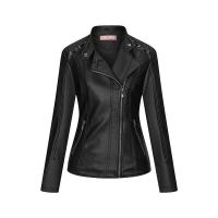 PU Leather Motorcycle Jackets slimming patchwork Solid PC