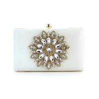 PU Cuir Sac d’embrayage Strass Floral Blanc pièce