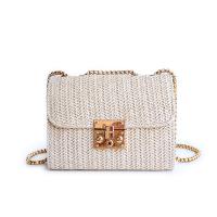 Straw & PU Leather Easy Matching Crossbody Bag beige PC