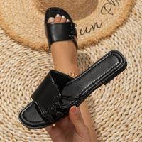 PU Cuir Sandales femmes Solide Noir Paire