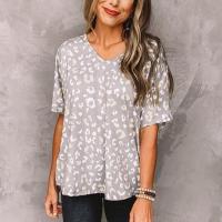 Polyester Women Short Sleeve T-Shirts & loose printed leopard PC