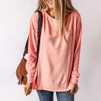 Polyester Vrouwen lange mouw T-shirt Lappendeken Solide Roze stuk