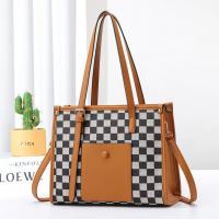 PU Leather Tote Bag Shoulder Bag large capacity plaid PC