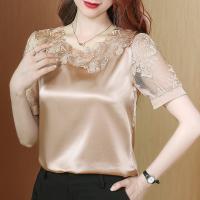 Spandex Women Short Sleeve Blouses see through look & loose & hollow crochet PC