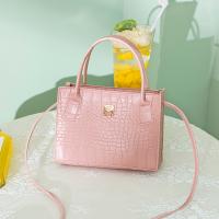 PU Leather Box Bag Handbag attached with hanging strap crocodile grain PC