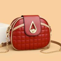 PU Leather Crossbody Bag with chain & bun & soft surface plaid PC