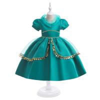 Satin Slim & Princess Girl One-piece Dress large hem design patchwork Solid blue PC