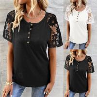 Kant & Polyester Vrouwen short sleeve blouses Lappendeken Solide meer kleuren naar keuze stuk