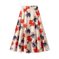 Polyester High Waist Skirt large hem design patchwork Solid : PC