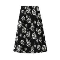 Polyester High Waist Skirt large hem design patchwork Solid : PC