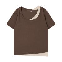 Cotton Slim Women Short Sleeve T-Shirts patchwork Solid PC