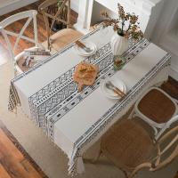 Polyester and Cotton Tassels Table Cloth dustproof & anti-skidding & waterproof printed geometric beige PC