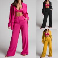 Polyester Women Casual Set & two piece Long Trousers & coat Solid Set