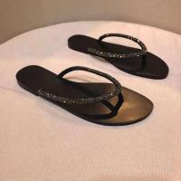 Cuero de la PU Mujeres Flip Flops, hierro sobre, negro,  Par