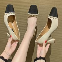 PU Leather chunky High-Heeled Shoes & anti-skidding Pair