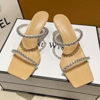 PU Leather Stiletto High Heels Fish Head Sandals & anti-skidding iron-on Apricot Pair