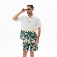 Polyester Mannen Casual Set Afgedrukt bladpatroon Witte Instellen