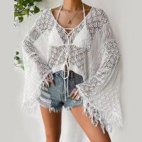 Polyester Tassels Swimming Cover Ups loose & hollow Solid white : PC