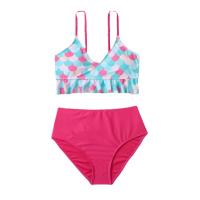 Polyamide High Waist Tankinis Set & padded printed pink Set