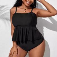 Polyester Plus Size Tankinis Set & two piece Solid black Set