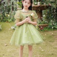 Polyester Robe d’une seule pièce de fille Patchwork Vert pièce