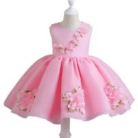 Polyester Slim & Princess Girl One-piece Dress large hem design patchwork Solid pink PC