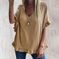 Polyester Vrouwen Five Point Sleeve Blouses Lappendeken Solide Kaki stuk