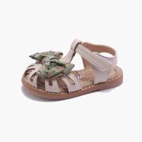 Beef Tendon & Microfiber PU Synthetic Leather Hook and Loop Girl Sandals & hollow printed floral Pair