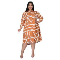 Polyester Plus Size Shirt Dress irregular & loose printed PC